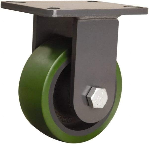 Hamilton - 6" Diam x 2-1/2" Wide x 8" OAH Top Plate Mount Rigid Caster - Polyurethane Mold onto Cast Iron Center, 1,600 Lb Capacity, Precision Ball Bearing, 5-1/4 x 7-1/4" Plate - Exact Tool & Supply