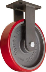 Hamilton - 12" Diam x 3" Wide x 15-1/2" OAH Top Plate Mount Rigid Caster - Polyurethane Mold onto Cast Iron Center, 4,000 Lb Capacity, Tapered Roller Bearing, 5-1/4 x 7-1/4" Plate - Exact Tool & Supply