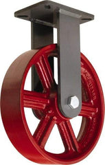 Hamilton - 12" Diam x 3" Wide x 15-1/2" OAH Top Plate Mount Rigid Caster - Cast Iron, 2,500 Lb Capacity, Straight Roller Bearing, 5-1/4 x 7-1/4" Plate - Exact Tool & Supply