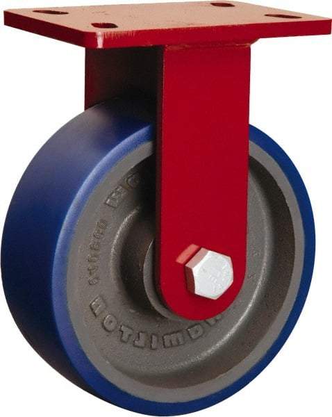 Hamilton - 8" Diam x 3" Wide x 10-1/8" OAH Top Plate Mount Rigid Caster - Polyurethane, 2,700 Lb Capacity, Sealed Precision Ball Bearing, 5 x 7" Plate - Exact Tool & Supply