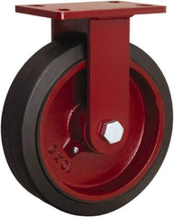 Hamilton - 10" Diam x 2-1/2" Wide x 11-1/2" OAH Top Plate Mount Rigid Caster - Rubber Mold on Cast Iron, 790 Lb Capacity, Tapered Roller Bearing, 5 x 7" Plate - Exact Tool & Supply