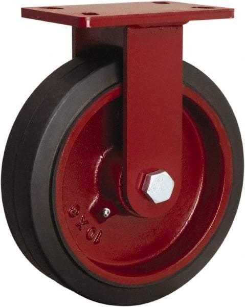 Hamilton - 10" Diam x 3" Wide x 11-1/2" OAH Top Plate Mount Swivel Caster - Rubber Mold on Cast Iron, 1,000 Lb Capacity, Straight Roller Bearing, 4-1/2 x 6-1/2" Plate - Exact Tool & Supply