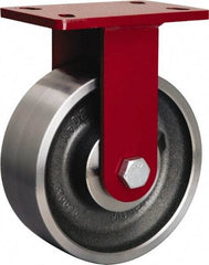 Hamilton - 8" Diam x 3" Wide x 10-1/4" OAH Top Plate Mount Rigid Caster - Forged Steel, 2,200 Lb Capacity, Tapered Roller Bearing, 5 x 7" Plate - Exact Tool & Supply
