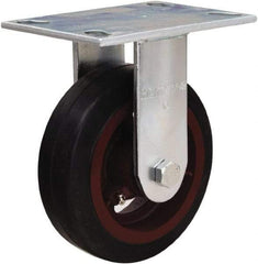 Hamilton - 6" Diam x 2" Wide x 7-1/2" OAH Top Plate Mount Rigid Caster - Rubber Mold on Cast Iron, 410 Lb Capacity, Straight Roller Bearing, 4-1/2 x 6-1/4" Plate - Exact Tool & Supply