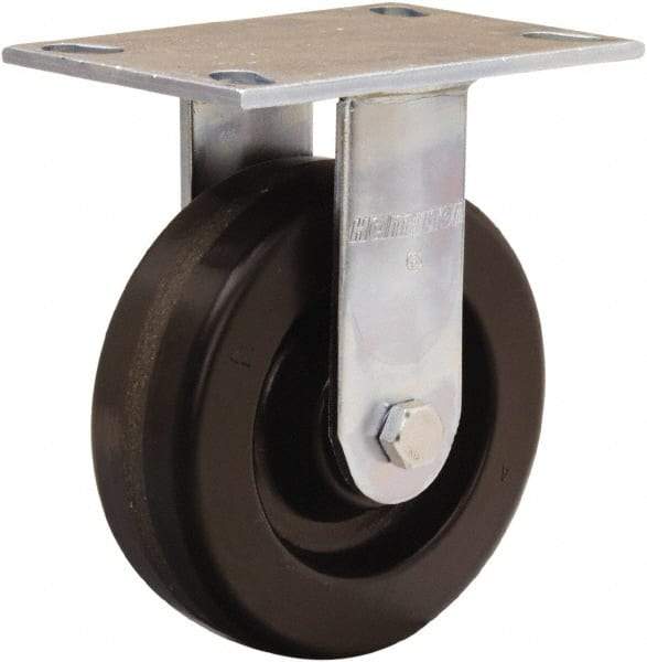 Hamilton - 6" Diam x 2" Wide x 7-1/2" OAH Top Plate Mount Rigid Caster - Phenolic, 1,200 Lb Capacity, Straight Roller Bearing, 4-1/2 x 6-1/4" Plate - Exact Tool & Supply