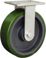 Hamilton - 8" Diam x 3" Wide x 10-1/2" OAH Top Plate Mount Rigid Caster - Polyurethane Mold onto Cast Iron Center, 2,000 Lb Capacity, Tapered Roller Bearing, 5-1/4 x 7-1/4" Plate - Exact Tool & Supply