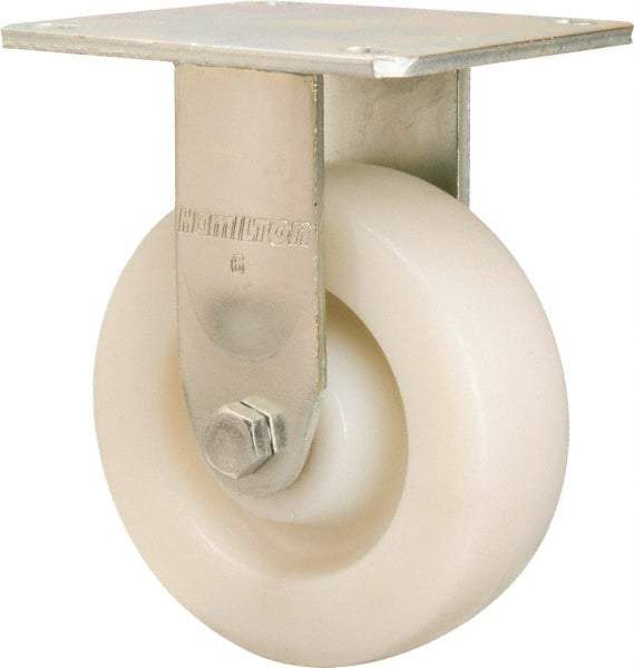 Hamilton - 6" Diam x 2" Wide x 7-1/2" OAH Top Plate Mount Rigid Caster - Nylon, 1,000 Lb Capacity, Sealed Precision Ball Bearing, 4 x 4-1/2" Plate - Exact Tool & Supply