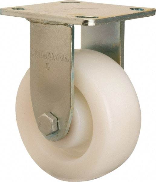 Hamilton - 5" Diam x 2" Wide x 7" OAH Top Plate Mount Rigid Caster - Nylon, 900 Lb Capacity, Sealed Precision Ball Bearing, 4 x 4-1/2" Plate - Exact Tool & Supply