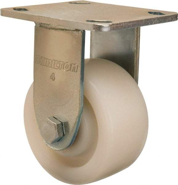 Hamilton - 4" Diam x 2" Wide x 5-5/8" OAH Top Plate Mount Rigid Caster - Nylon, 800 Lb Capacity, Sealed Precision Ball Bearing, 4 x 4-1/2" Plate - Exact Tool & Supply