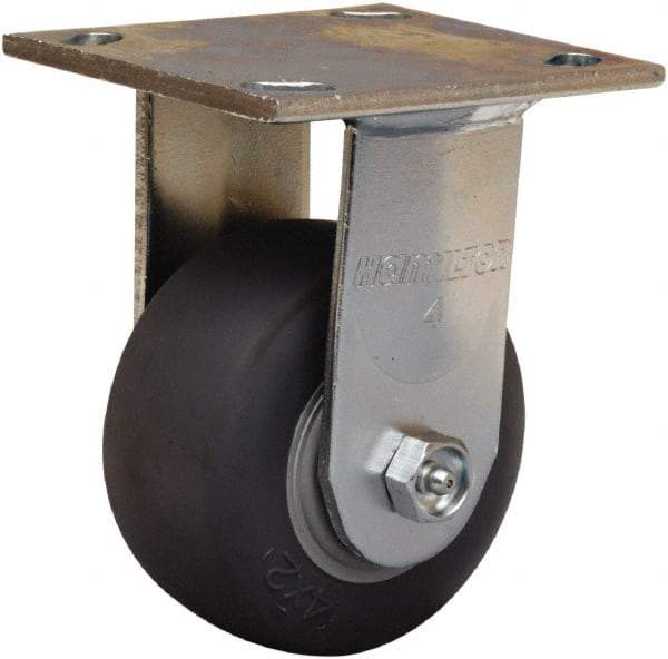 Hamilton - 4" Diam x 2" Wide x 5-5/8" OAH Top Plate Mount Rigid Caster - Rubber Mold on Polyolefin, 300 Lb Capacity, Straight Roller Bearing, 4 x 4-1/2" Plate - Exact Tool & Supply