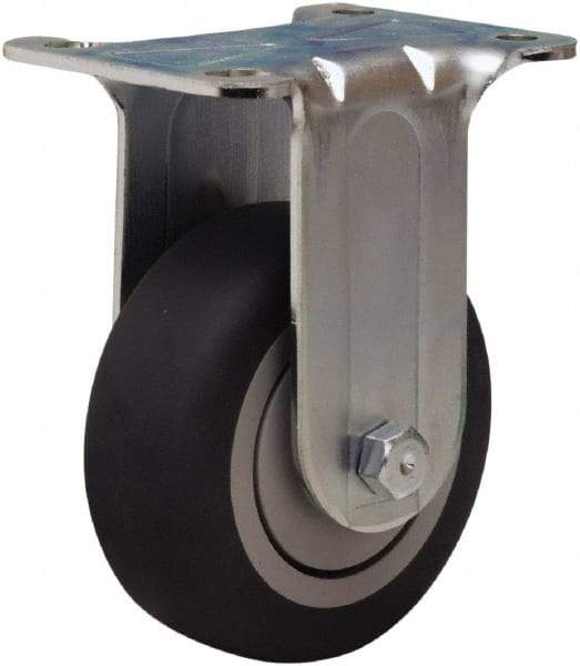 Hamilton - 3-1/2" Diam x 1-3/8" Wide x 4-13/16" OAH Top Plate Mount Rigid Caster - Rubber Mold on Polyolefin, 240 Lb Capacity, Precision Ball Bearing, 2-3/4 x 3-3/4" Plate - Exact Tool & Supply