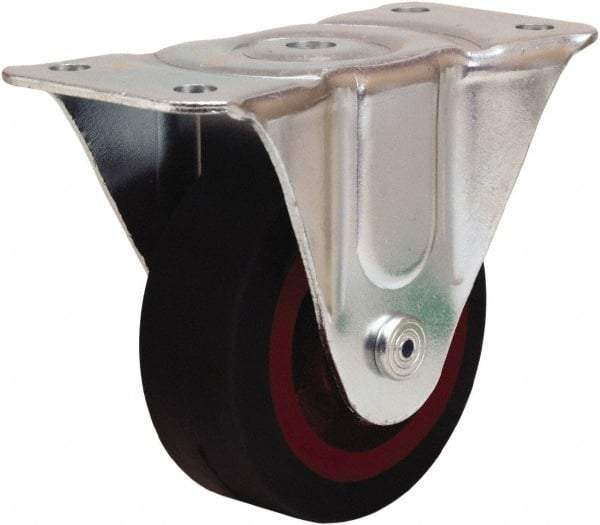 Hamilton - 4" Diam x 1-1/2" Wide x 5" OAH Top Plate Mount Rigid Caster - Rubber Mold on Cast Iron, 200 Lb Capacity, Straight Roller Bearing, 3 x 6-3/16" Plate - Exact Tool & Supply