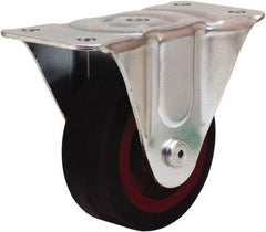 Hamilton - 4" Diam x 1-1/2" Wide x 5" OAH Top Plate Mount Rigid Caster - Rubber Mold on Cast Iron, 200 Lb Capacity, Straight Roller Bearing, 3 x 6-3/16" Plate - Exact Tool & Supply