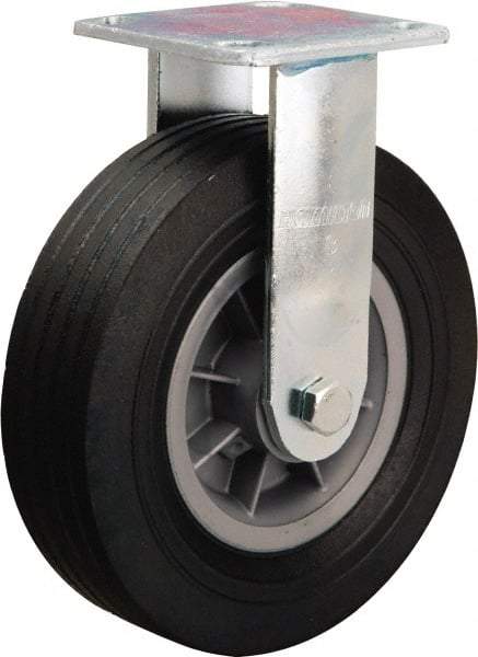 Hamilton - 8" Diam x 2-1/2" Wide, Rubber Rigid Caster - 400 Lb Capacity, Top Plate Mount, 4" x 4-1/2" Plate, Ball Bearing - Exact Tool & Supply