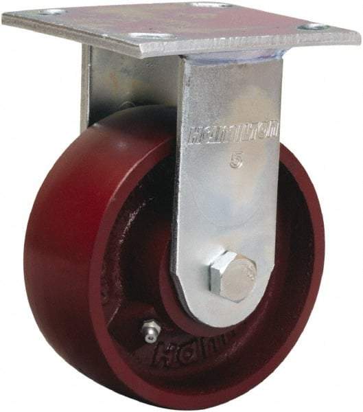 Hamilton - 5" Diam x 2" Wide x 6-1/2" OAH Top Plate Mount Rigid Caster - Cast Iron, 1,250 Lb Capacity, Precision Ball Bearing, 4 x 4-1/2" Plate - Exact Tool & Supply