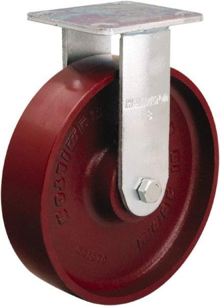 Hamilton - 8" Diam x 2" Wide x 9-1/2" OAH Top Plate Mount Rigid Caster - Cast Iron, 1,200 Lb Capacity, Precision Ball Bearing, 4 x 4-1/2" Plate - Exact Tool & Supply