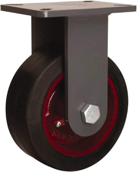 Hamilton - 8" Diam x 3" Wide x 10-1/2" OAH Top Plate Mount Rigid Caster - Rubber Mold on Cast Iron, 840 Lb Capacity, Straight Roller Bearing, 5-1/4 x 7-1/4" Plate - Exact Tool & Supply