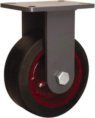 Hamilton - 8" Diam x 3" Wide x 10-1/2" OAH Top Plate Mount Rigid Caster - Rubber Mold on Cast Iron, 840 Lb Capacity, Straight Roller Bearing, 5-1/4 x 7-1/4" Plate - Exact Tool & Supply