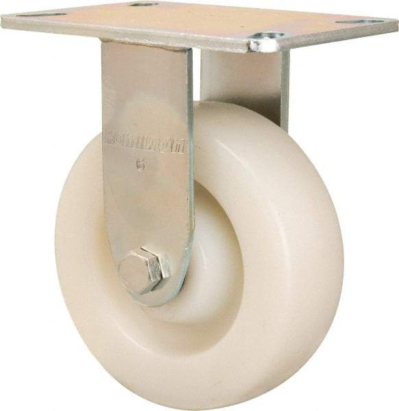 Hamilton - 6" Diam x 2" Wide x 7-1/2" OAH Top Plate Mount Rigid Caster - Nylon, 1,100 Lb Capacity, Precision Ball Bearing, 4-1/2 x 6-1/4" Plate - Exact Tool & Supply