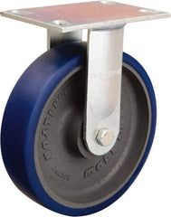 Hamilton - 8" Diam x 2" Wide x 9-1/2" OAH Top Plate Mount Rigid Caster - Polyurethane Mold onto Cast Iron Center, 1,200 Lb Capacity, Sealed Precision Ball Bearing, 4-1/2 x 6-1/4" Plate - Exact Tool & Supply