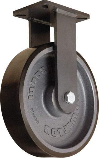 Hamilton - 12" Diam x 3" Wide x 15-1/2" OAH Top Plate Mount Rigid Caster - Polyurethane Mold onto Cast Iron Center, 4,000 Lb Capacity, Tapered Roller Bearing, 5-1/4 x 7-1/4" Plate - Exact Tool & Supply