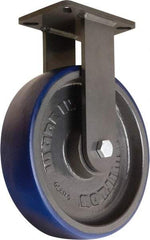 Hamilton - 12" Diam x 3" Wide x 15-1/2" OAH Top Plate Mount Rigid Caster - Polyurethane Mold onto Cast Iron Center, 2,800 Lb Capacity, Sealed Precision Ball Bearing, 5-1/4 x 7-1/4" Plate - Exact Tool & Supply