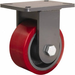 Hamilton - 6" Diam x 3" Wide x 8" OAH Top Plate Mount Rigid Caster - Polyurethane Mold onto Cast Iron Center, 2,600 Lb Capacity, Sealed Precision Ball Bearing, 5-1/4 x 7-1/4" Plate - Exact Tool & Supply