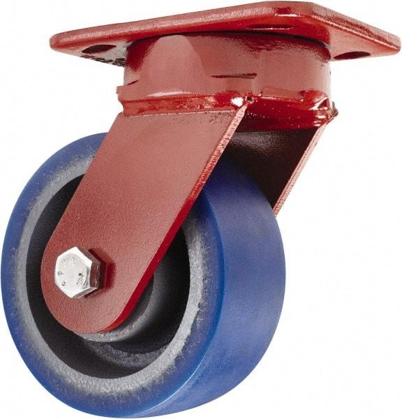 Hamilton - 5" Diam x 2" Wide x 6-1/2" OAH Top Plate Mount Swivel Caster - Polyurethane, 840 Lb Capacity, Sealed Precision Ball Bearing, 4 x 5" Plate - Exact Tool & Supply