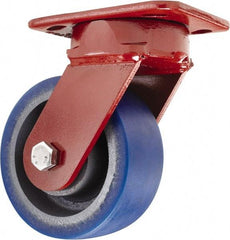 Hamilton - 5" Diam x 2" Wide x 6-1/2" OAH Top Plate Mount Swivel Caster - Polyurethane, 840 Lb Capacity, Sealed Precision Ball Bearing, 4 x 5" Plate - Exact Tool & Supply