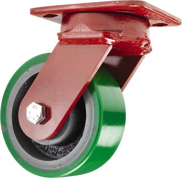 Hamilton - 5" Diam x 2" Wide x 6-1/2" OAH Top Plate Mount Swivel Caster - Polyurethane, 1,050 Lb Capacity, Sealed Precision Ball Bearing, 4 x 5" Plate - Exact Tool & Supply