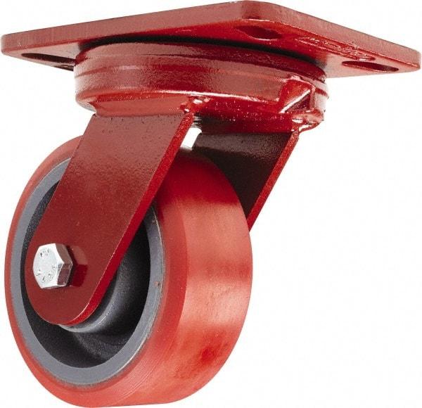 Hamilton - 5" Diam x 2" Wide x 6-3/4" OAH Top Plate Mount Swivel Caster - Polyurethane, 1,250 Lb Capacity, Sealed Precision Ball Bearing, 4-1/2 x 6-1/2" Plate - Exact Tool & Supply