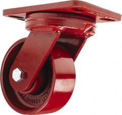 Hamilton - 5" Diam x 2" Wide x 6-3/4" OAH Top Plate Mount Swivel Caster - Cast Iron, 1,300 Lb Capacity, Sealed Precision Ball Bearing, 4-1/2 x 6-1/2" Plate - Exact Tool & Supply
