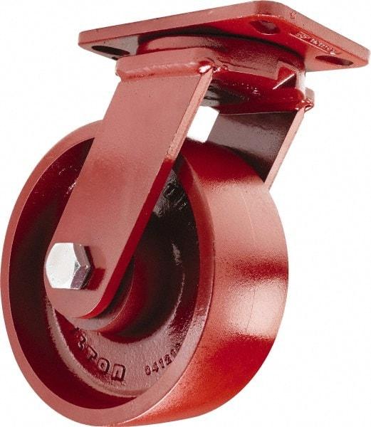 Hamilton - 10" Diam x 3" Wide x 11-1/2" OAH Top Plate Mount Swivel Caster - Cast Iron, 2,600 Lb Capacity, Sealed Precision Ball Bearing, 4-1/2 x 6-1/2" Plate - Exact Tool & Supply