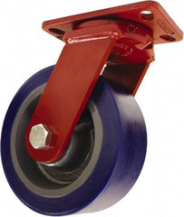 Hamilton - 10" Diam x 3" Wide x 11-1/2" OAH Top Plate Mount Swivel Caster - Polyurethane, 3,200 Lb Capacity, Sealed Precision Ball Bearing, 4-1/2 x 6-1/2" Plate - Exact Tool & Supply