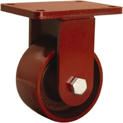 Hamilton - 6" Diam x 3" Wide x 8-1/2" OAH Top Plate Mount Rigid Caster - Cast Iron, 2,500 Lb Capacity, Tapered Roller Bearing, 5-1/2 x 7-1/2" Plate - Exact Tool & Supply