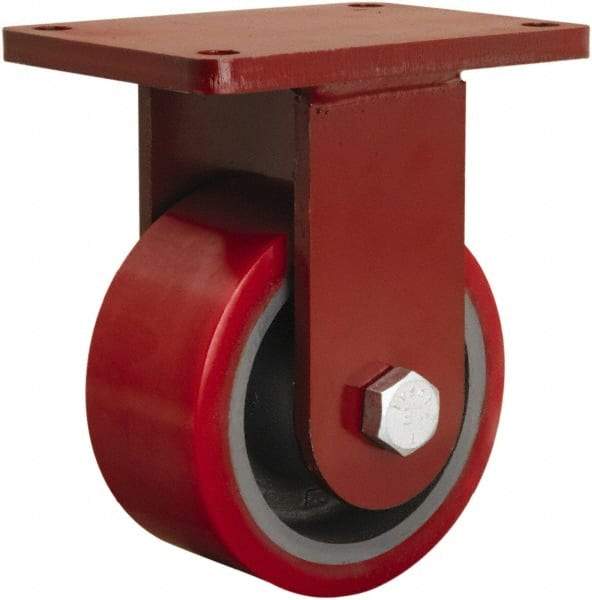 Hamilton - 6" Diam x 3" Wide x 8-1/2" OAH Top Plate Mount Rigid Caster - Polyurethane Mold on Forged Steel, 2,600 Lb Capacity, Tapered Roller Bearing, 5-1/2 x 7-1/2" Plate - Exact Tool & Supply