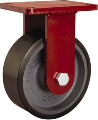 Hamilton - 8" Diam x 3" Wide x 10-1/2" OAH Top Plate Mount Rigid Caster - Polyurethane Mold onto Cast Iron Center, 3,250 Lb Capacity, Tapered Roller Bearing, 5-1/2 x 7-1/2" Plate - Exact Tool & Supply