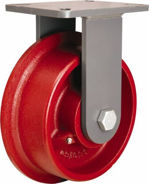 Hamilton - 8" Diam x 3" Wide x 9-1/2" OAH Top Plate Mount Rigid Caster - Iron, 3,000 Lb Capacity, Tapered Roller Bearing, 6-1/8 x 7-1/2" Plate - Exact Tool & Supply