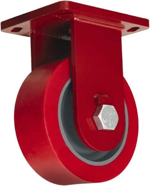 Hamilton - 10" Diam x 4" Wide x 12-1/2" OAH Top Plate Mount Rigid Caster - Polyurethane, 6,000 Lb Capacity, Tapered Roller Bearing, 6-1/2 x 7-1/2" Plate - Exact Tool & Supply