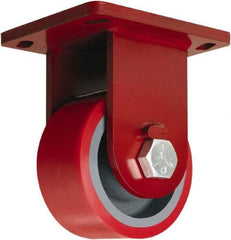 Hamilton - 6" Diam x 3" Wide x 8-1/2" OAH Top Plate Mount Rigid Caster - Polyurethane Mold onto Cast Iron Center, 2,600 Lb Capacity, Sealed Precision Ball Bearing, 6-1/2 x 7-1/2" Plate - Exact Tool & Supply