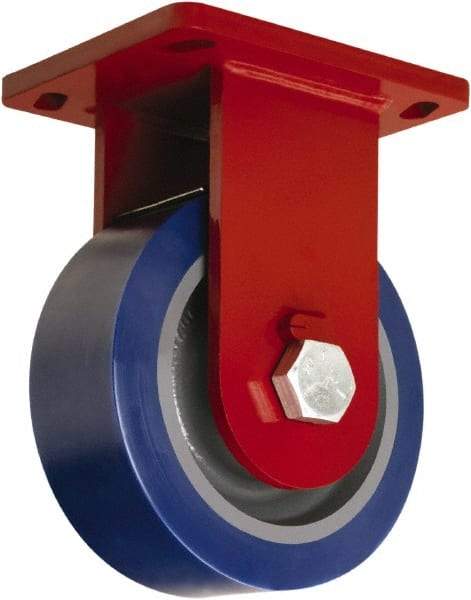 Hamilton - 8" Diam x 3" Wide x 10-1/2" OAH Top Plate Mount Rigid Caster - Polyurethane Mold on Forged Steel, 3,500 Lb Capacity, Tapered Roller Bearing, 6-1/2 x 7-1/2" Plate - Exact Tool & Supply