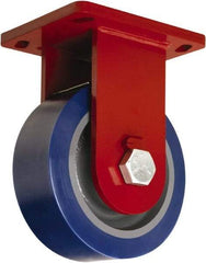 Hamilton - 8" Diam x 3" Wide x 10-1/2" OAH Top Plate Mount Rigid Caster - Polyurethane Mold on Forged Steel, 3,500 Lb Capacity, Tapered Roller Bearing, 6-1/2 x 7-1/2" Plate - Exact Tool & Supply