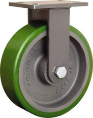Hamilton - 10" Diam x 3" Wide x 12-1/16" OAH Top Plate Mount Rigid Caster - Polyurethane Mold onto Cast Iron Center, 2,400 Lb Capacity, Tapered Roller Bearing, 5 x 7" Plate - Exact Tool & Supply