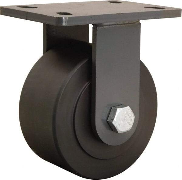 Hamilton - 6" Diam x 3" Wide x 7-3/4" OAH Top Plate Mount Rigid Caster - Nylon, 2,400 Lb Capacity, Sealed Precision Ball Bearing, 5 x 7" Plate - Exact Tool & Supply