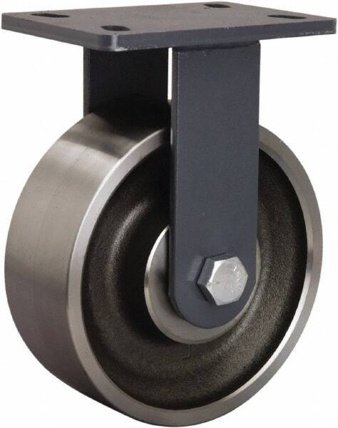 Hamilton - 8" Diam x 3" Wide x 10-1/4" OAH Top Plate Mount Rigid Caster - Forged Steel, 2,400 Lb Capacity, Sealed Precision Ball Bearing, 5 x 7" Plate - Exact Tool & Supply