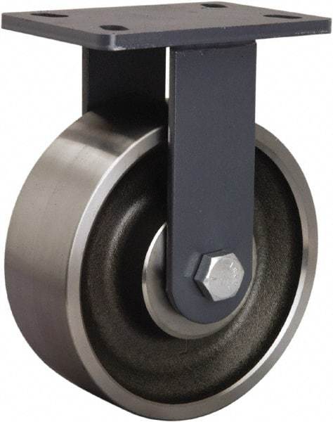 Hamilton - 8" Diam x 3" Wide x 10-1/4" OAH Top Plate Mount Rigid Caster - Forged Steel, 2,400 Lb Capacity, Tapered Roller Bearing, 5 x 7" Plate - Exact Tool & Supply