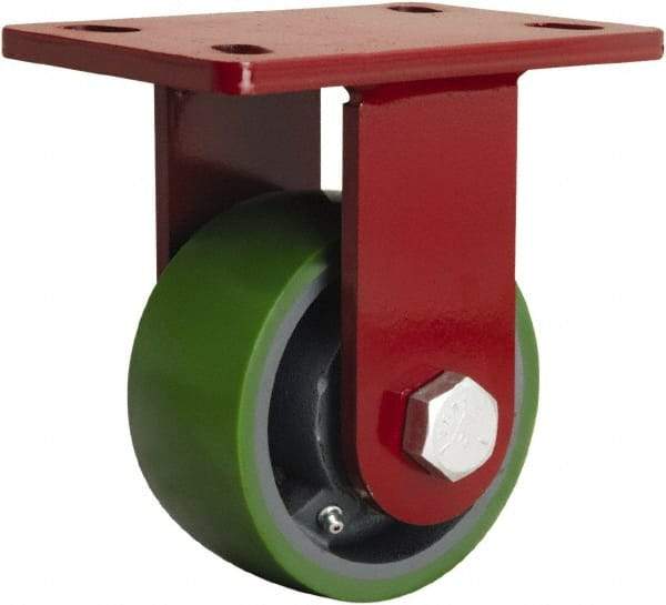 Hamilton - 5" Diam x 2-1/2" Wide x 7" OAH Top Plate Mount Rigid Caster - Polyurethane Mold onto Cast Iron Center, 1,300 Lb Capacity, Straight Roller Bearing, 5 x 7" Plate - Exact Tool & Supply