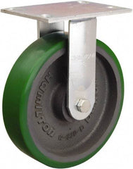 Hamilton - 8" Diam x 2" Wide x 9-1/2" OAH Top Plate Mount Rigid Caster - Polyurethane Mold onto Cast Iron Center, 900 Lb Capacity, Sealed Precision Ball Bearing, 4-1/2 x 6-1/4" Plate - Exact Tool & Supply