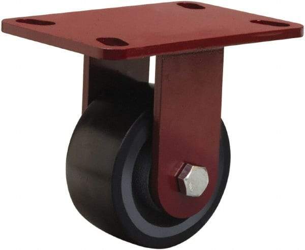 Hamilton - 4" Diam x 2" Wide x 5-5/8" OAH Top Plate Mount Rigid Caster - Polyurethane Mold onto Cast Iron Center, 975 Lb Capacity, Sealed Precision Ball Bearing, 4-1/2 x 6-1/2" Plate - Exact Tool & Supply