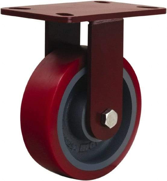 Hamilton - 6" Diam x 2" Wide x 7-3/4" OAH Top Plate Mount Rigid Caster - Polyurethane Mold onto Cast Iron Center, 1,400 Lb Capacity, Tapered Roller Bearing, 4-1/2 x 6-1/2" Plate - Exact Tool & Supply
